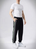Men's Autumn Fleece Lined Joggers with Colour Block Panel