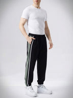 Men's Autumn Fleece Lined Joggers with Colour Block Panel