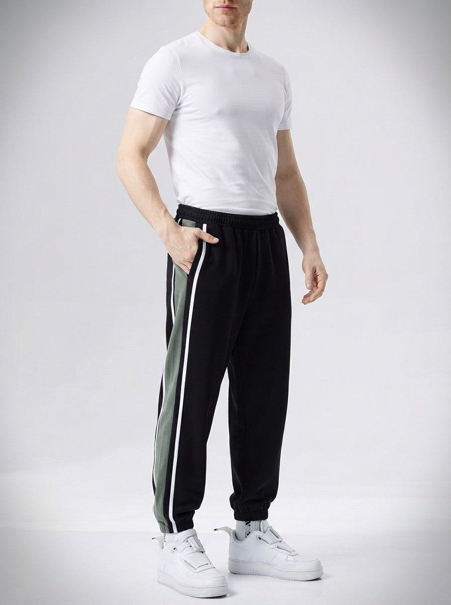 Men's Autumn Fleece Lined Joggers with Colour Block Panel