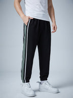 Men's Autumn Fleece Lined Joggers with Colour Block Panel
