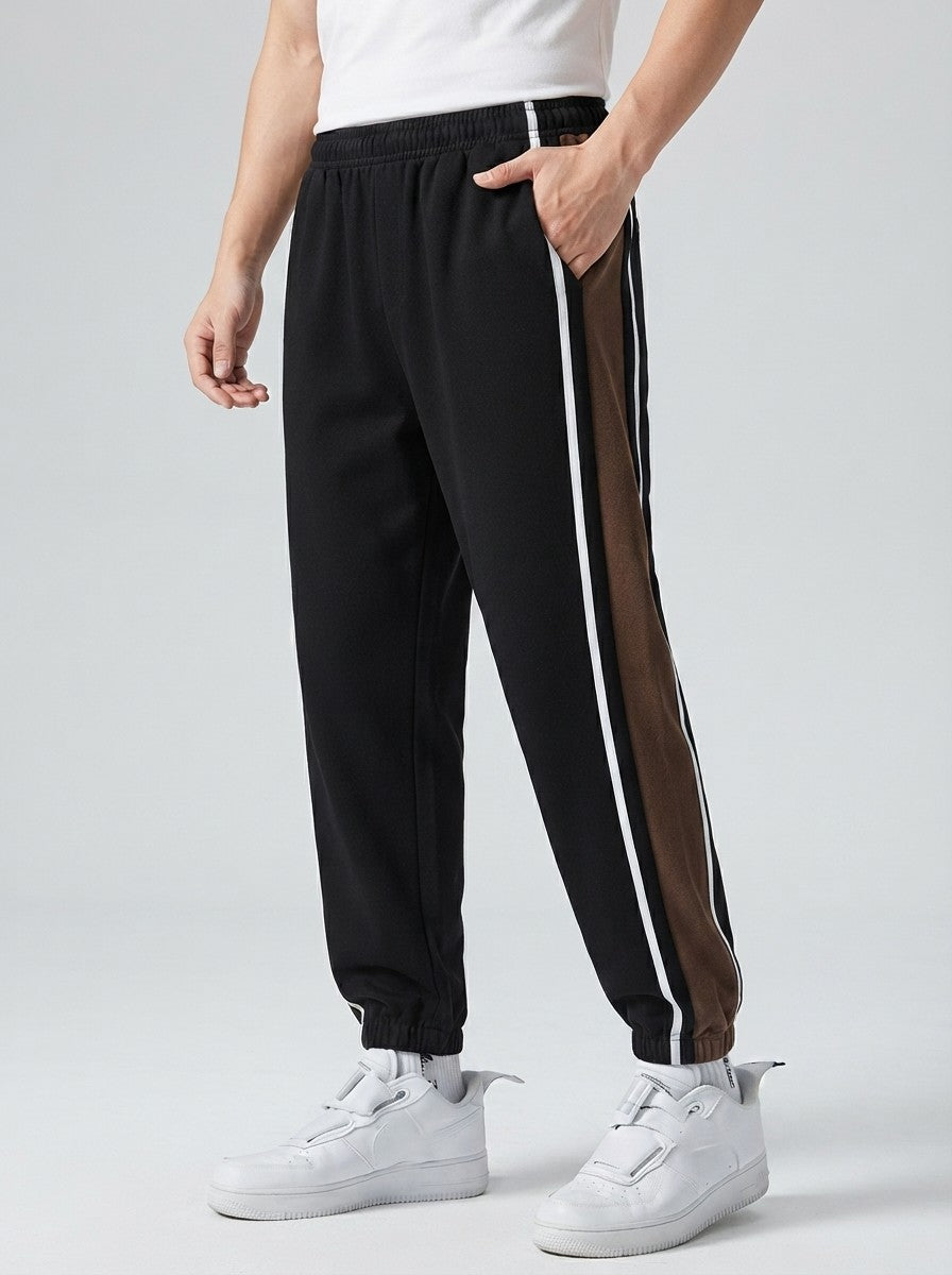 Men's Autumn Fleece Lined Joggers with Colour Block Panel