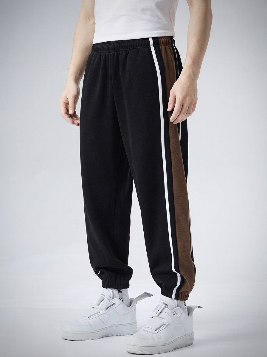 Men's Autumn Fleece Lined Joggers with Colour Block Panel