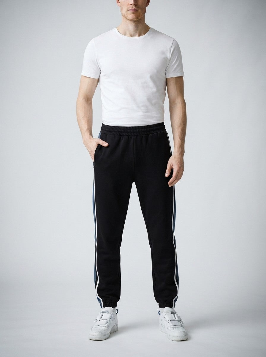 Men's Autumn Fleece Lined Joggers with Colour Block Panel
