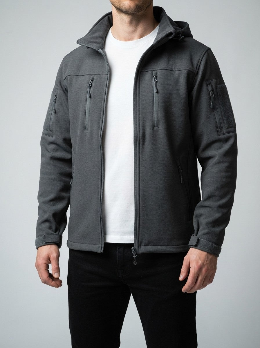 Men's Autumn Fleece Lined Softshell Jacket with Hood