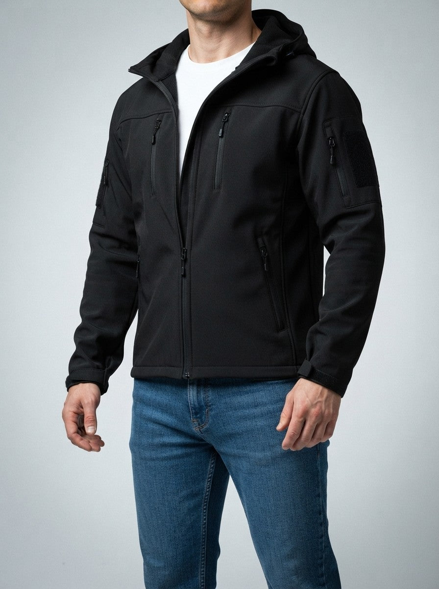 Men's Autumn Fleece Lined Softshell Jacket with Hood