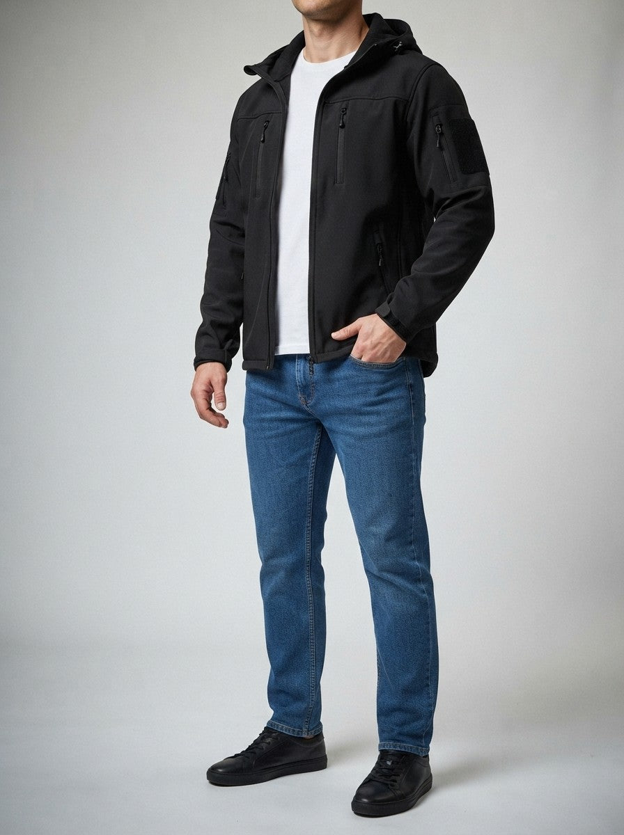 Men's Autumn Fleece Lined Softshell Jacket with Hood