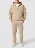 Men's Autumn Fleece Lined Two Piece Set with Half Zip Hood