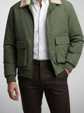 Men's Autumn Full Zip Flight Jacket with Pile Collar