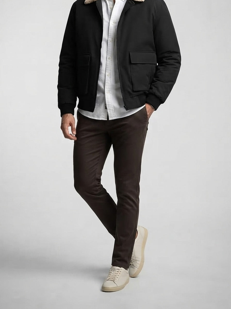 Men's Autumn Full Zip Flight Jacket with Pile Collar