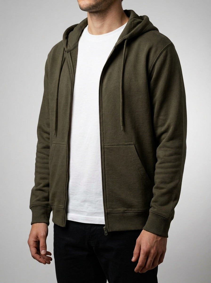 Men's Autumn Full Zip Hooded Sweatshirt with Kangaroo Pocket