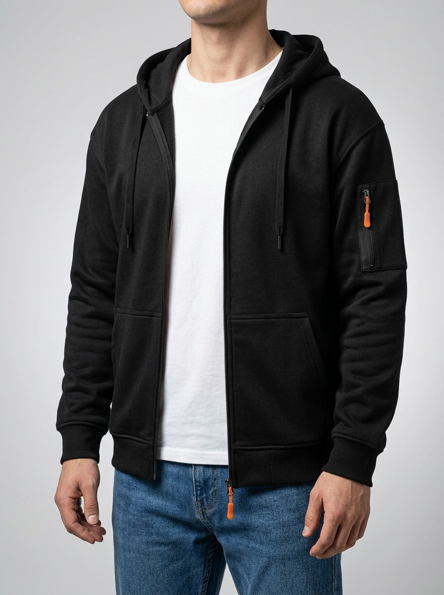 Men's Autumn Full Zip Hooded Sweatshirt with Sleeve Zip Pocket