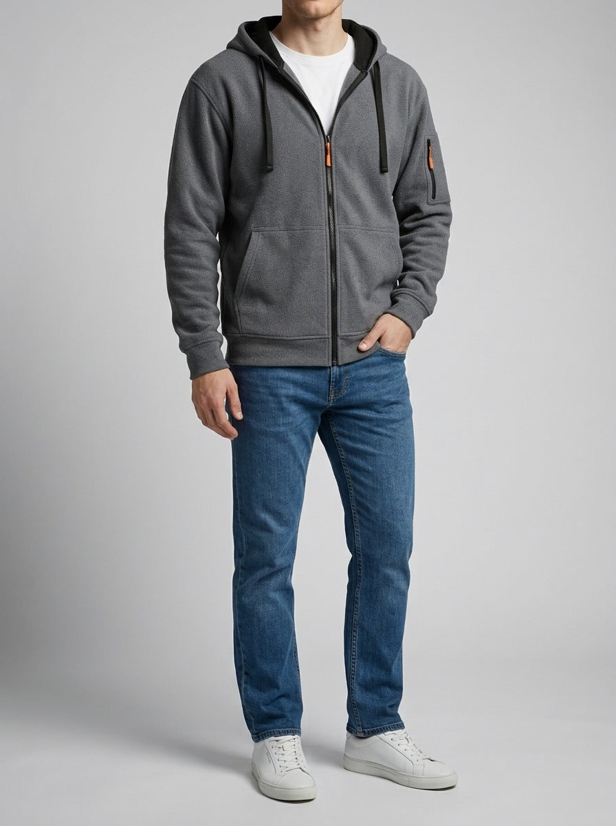 Men's Autumn Full Zip Hooded Sweatshirt with Sleeve Zip Pocket