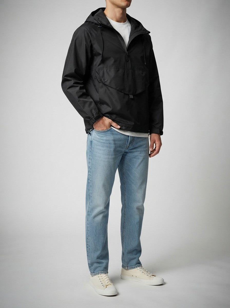 Men's Autumn Half Zip Anorak Jacket with Pouch Pocket