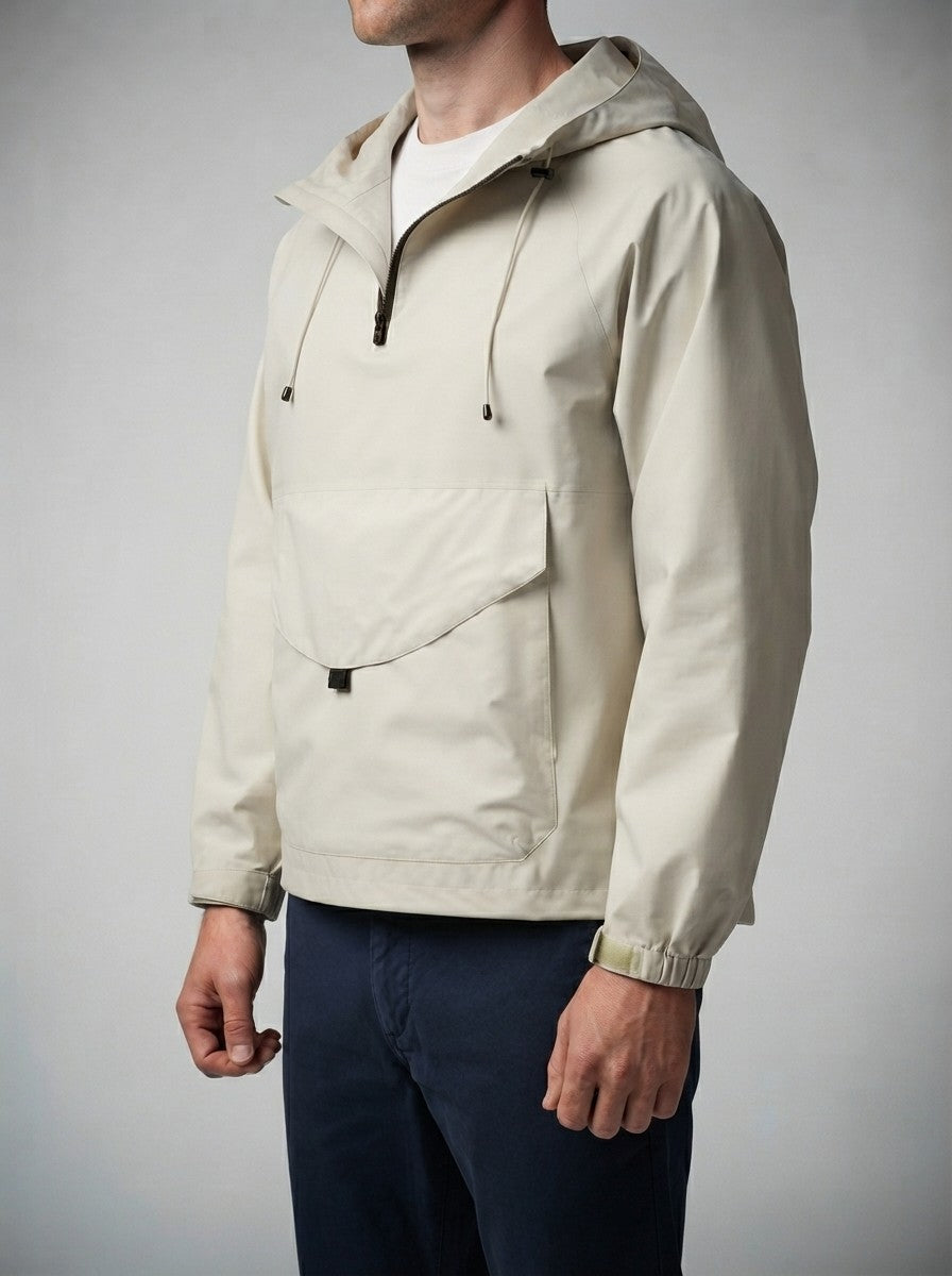 Men's Autumn Half Zip Anorak Jacket with Pouch Pocket