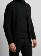 Men's Autumn Heavy Ribbed Knit Cardigan with Shawl Collar