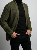 Men's Autumn Heavy Ribbed Knit Cardigan with Shawl Collar