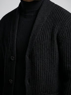 Men's Autumn Heavy Ribbed Knit Cardigan with Shawl Collar