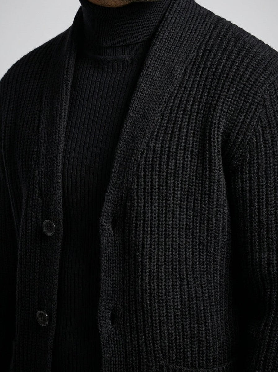 Men's Autumn Heavy Ribbed Knit Cardigan with Shawl Collar