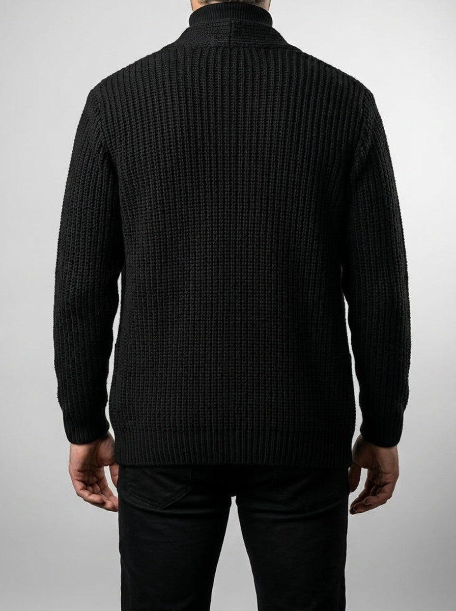Men's Autumn Heavy Ribbed Knit Cardigan with Shawl Collar