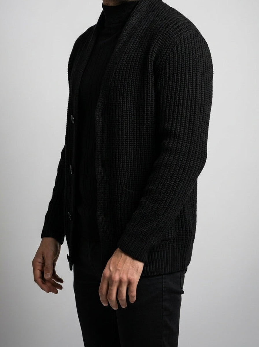 Men's Autumn Heavy Ribbed Knit Cardigan with Shawl Collar