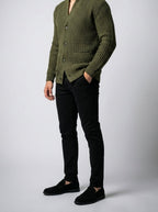 Men's Autumn Heavy Ribbed Knit Cardigan with Shawl Collar