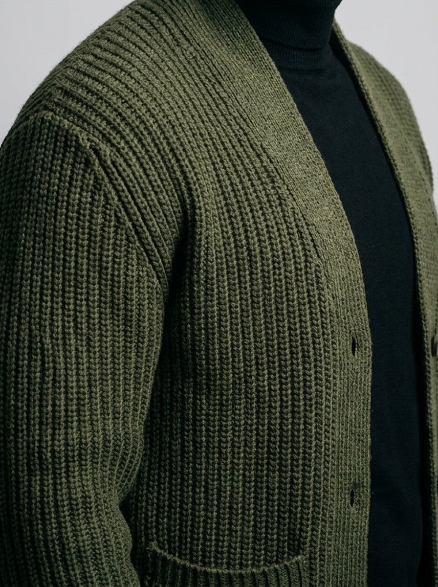 Men's Autumn Heavy Ribbed Knit Cardigan with Shawl Collar