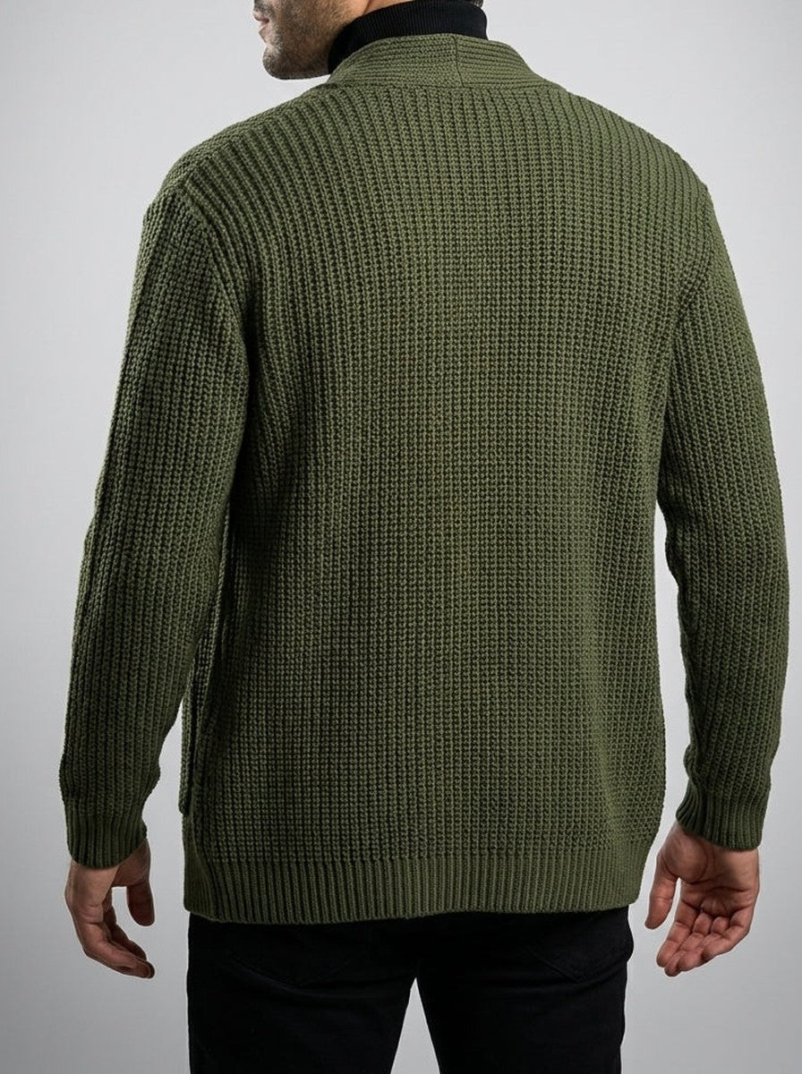 Men's Autumn Heavy Ribbed Knit Cardigan with Shawl Collar