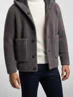 Men's Autumn Hooded Fleece Jacket with Button Front