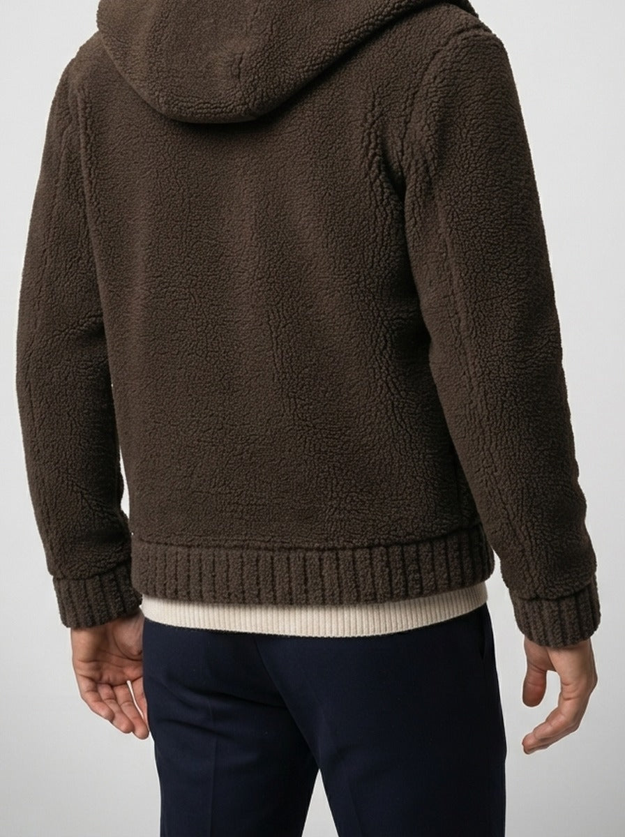Men's Autumn Hooded Fleece Jacket with Button Front
