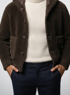 Men's Autumn Hooded Fleece Jacket with Button Front
