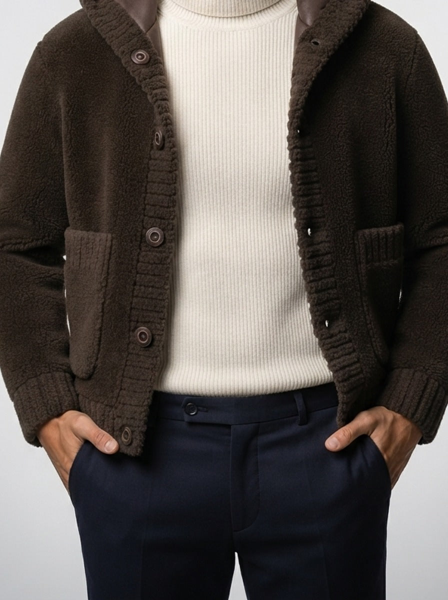 Men's Autumn Hooded Fleece Jacket with Button Front