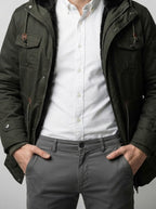 Men's Autumn Hooded Fleece Lined Field Jacket