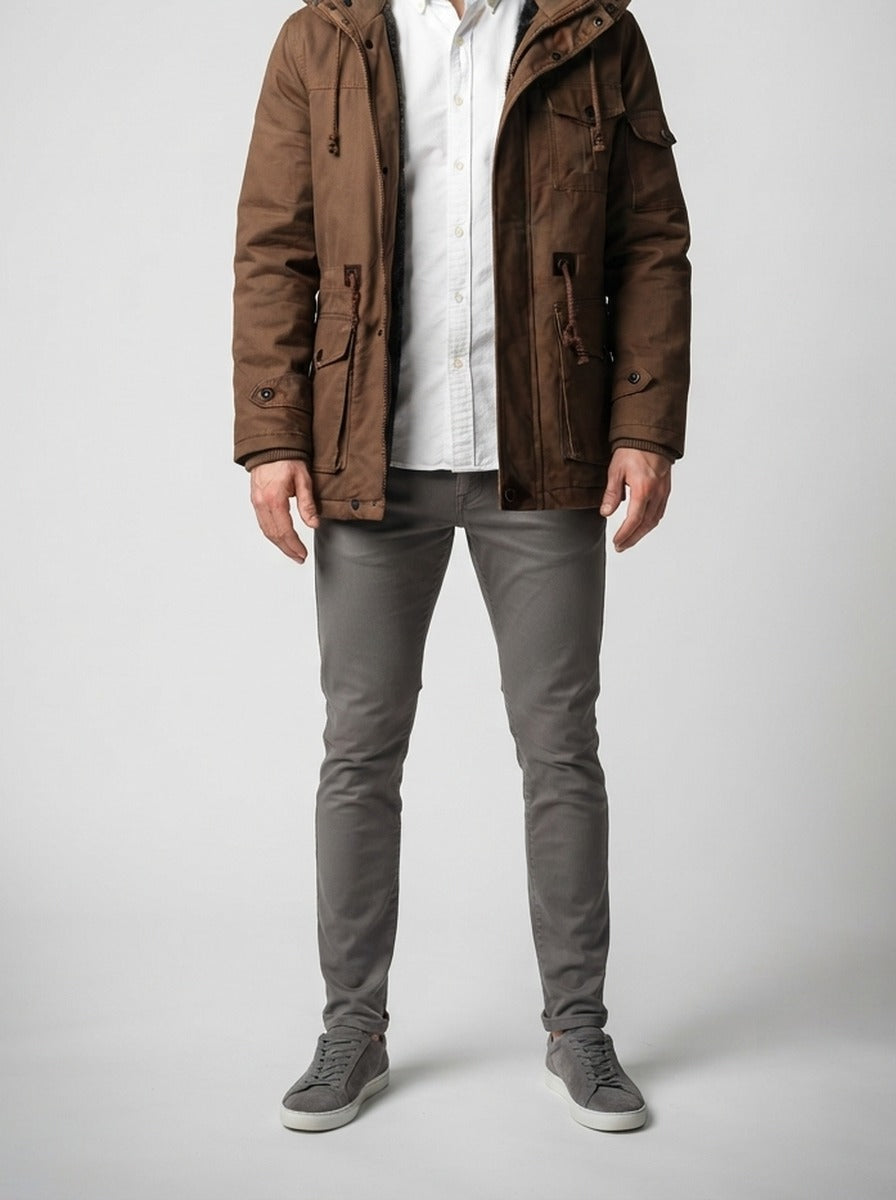 Men's Autumn Hooded Fleece Lined Field Jacket