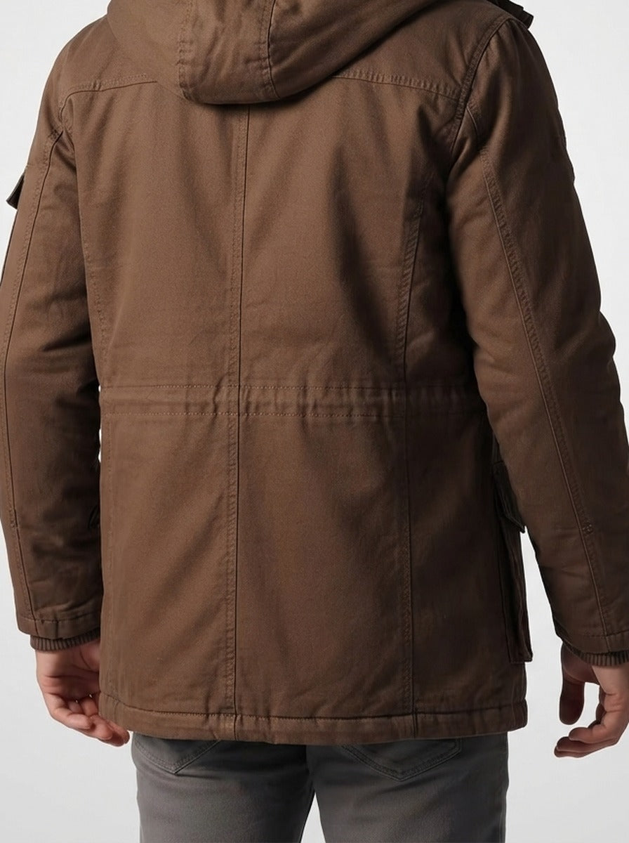 Men's Autumn Hooded Fleece Lined Field Jacket
