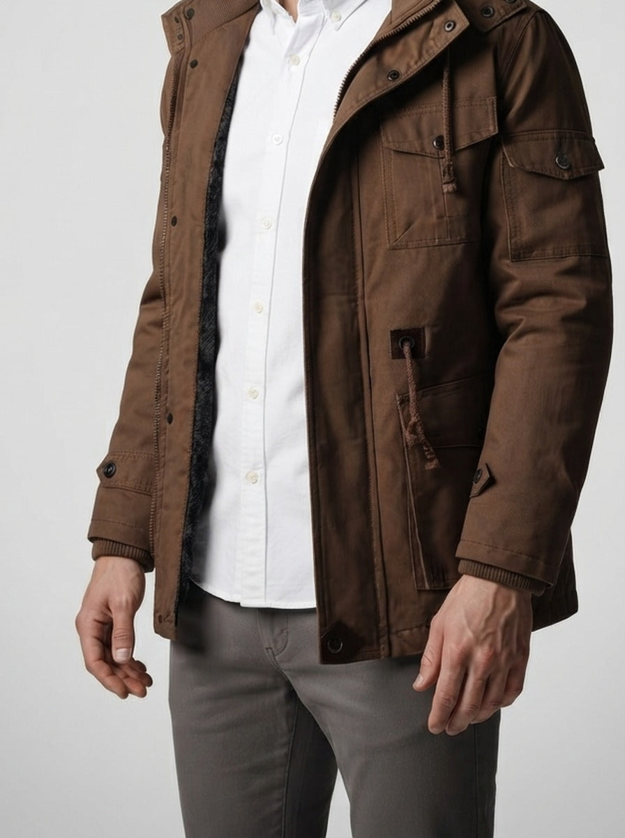 Men's Autumn Hooded Fleece Lined Field Jacket