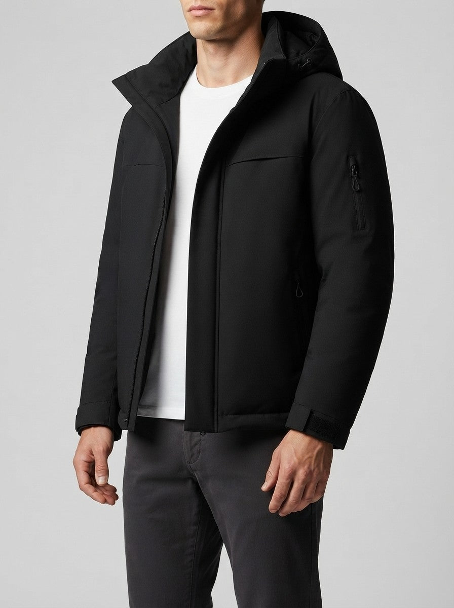 Men's Autumn Hooded Padded Parka with Zip Sleeve Pocket