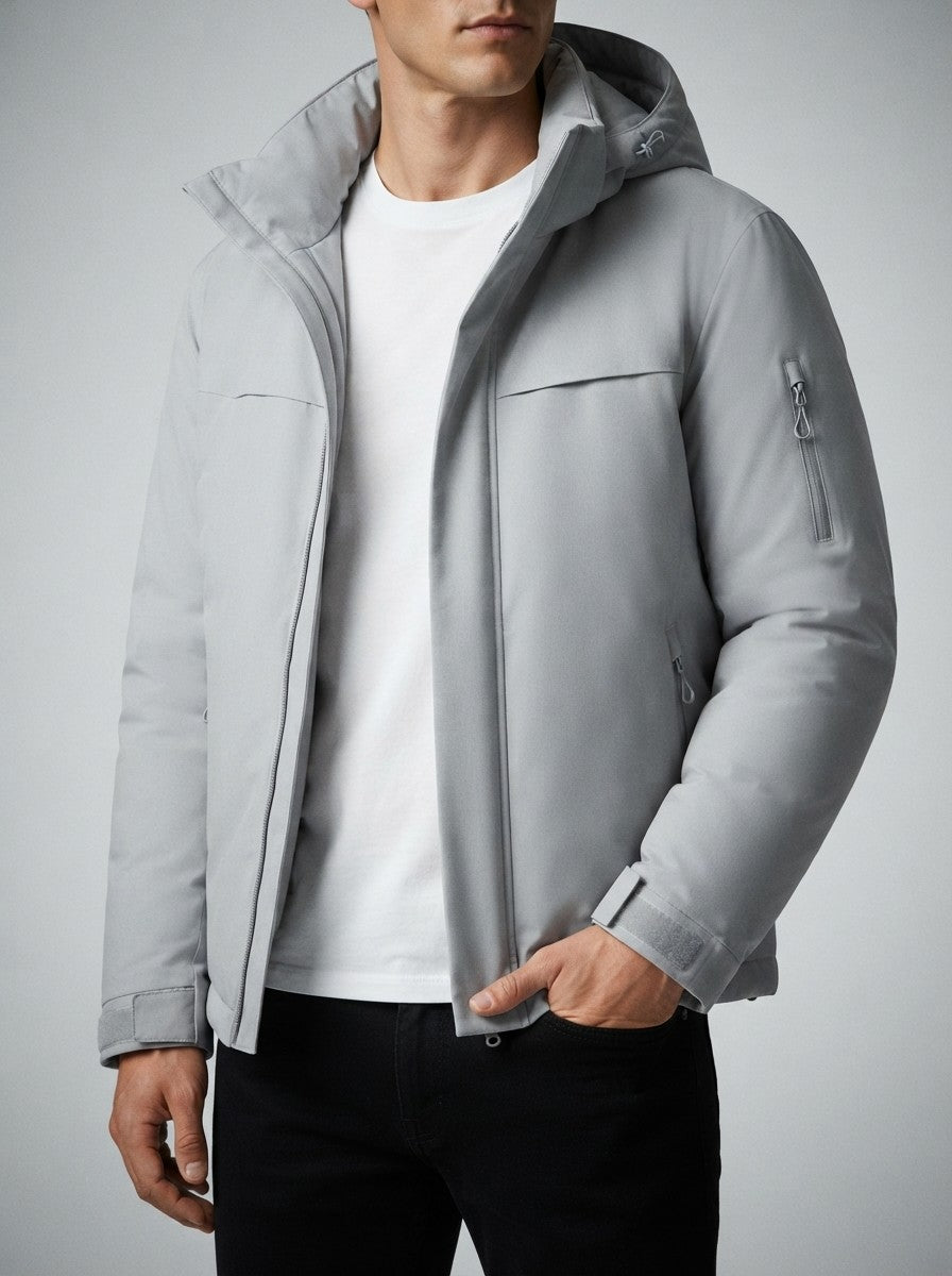 Men's Autumn Hooded Padded Parka with Zip Sleeve Pocket