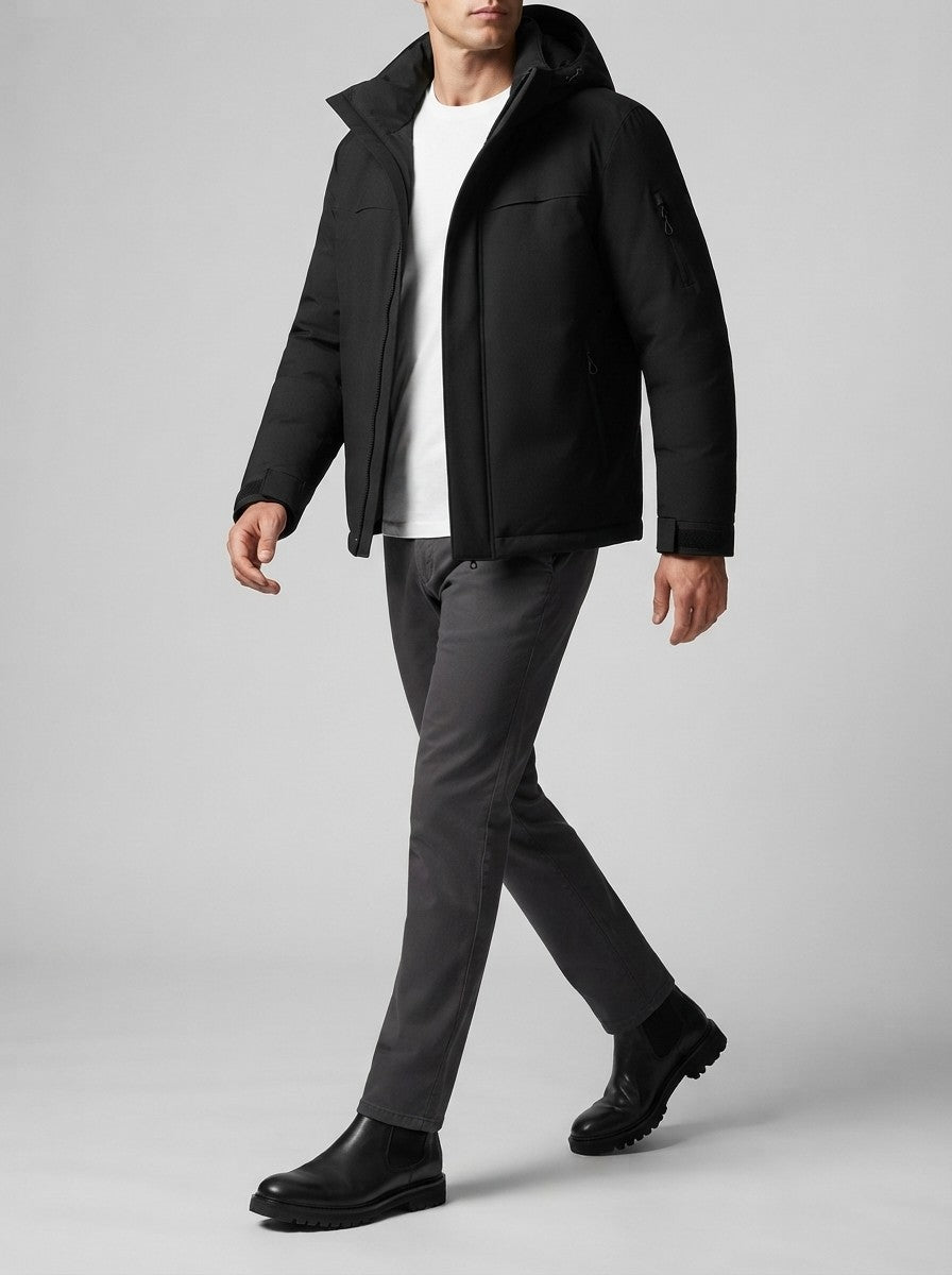 Men's Autumn Hooded Padded Parka with Zip Sleeve Pocket