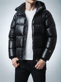 Men's Autumn Hooded Puffer Jacket with Contrast Lining