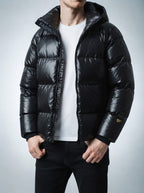 Men's Autumn Hooded Puffer Jacket with Contrast Lining