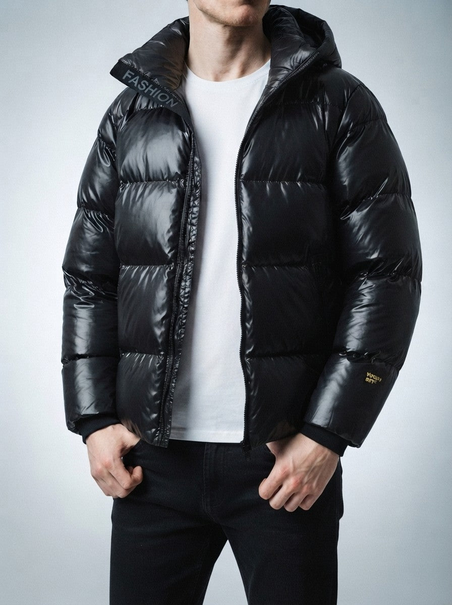 Men's Autumn Hooded Puffer Jacket with Contrast Lining