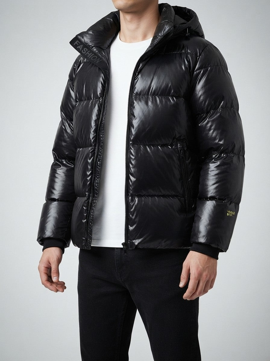 Men's Autumn Hooded Puffer Jacket with Contrast Lining