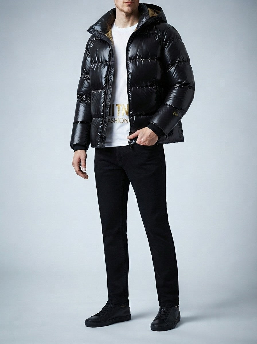Men's Autumn Hooded Puffer Jacket with Contrast Lining
