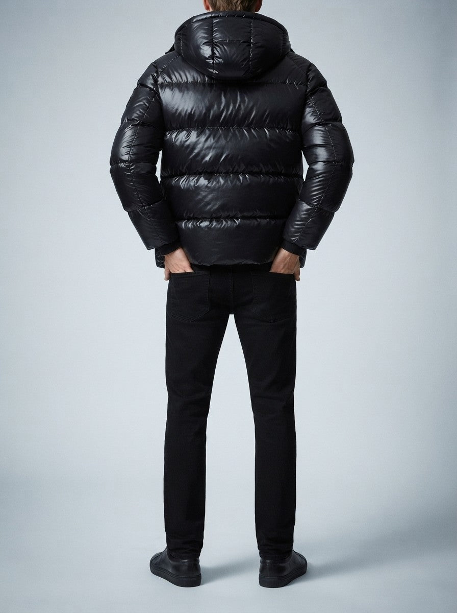 Men's Autumn Hooded Puffer Jacket with Contrast Lining