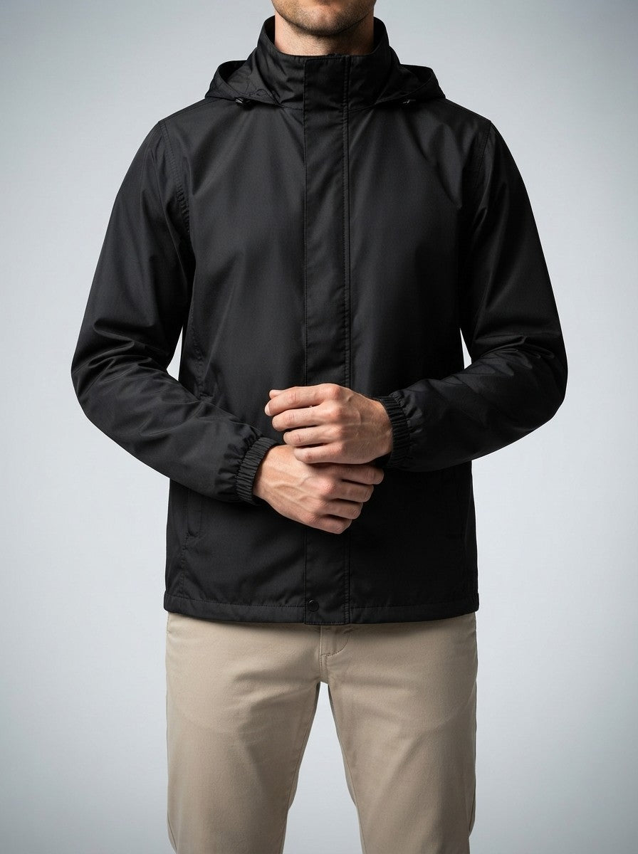Men's Autumn Hooded Rain Jacket with Stand Collar
