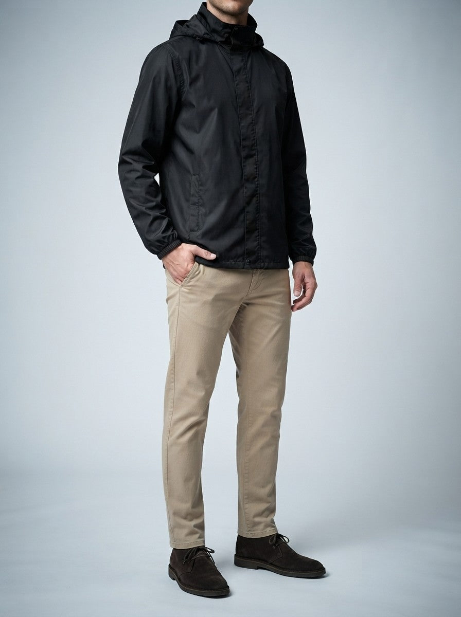 Men's Autumn Hooded Rain Jacket with Stand Collar