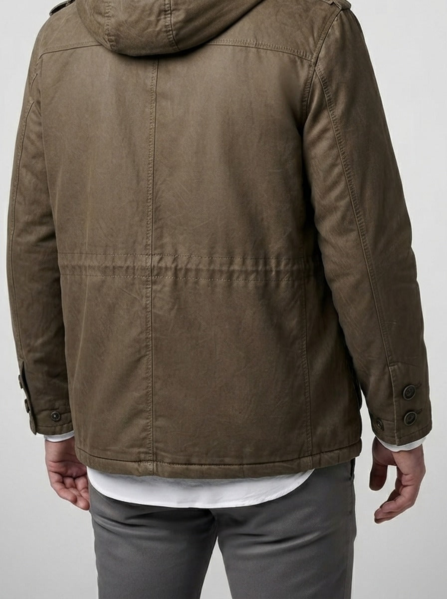 Men's Autumn Hooded Washed Cotton Utility Parka