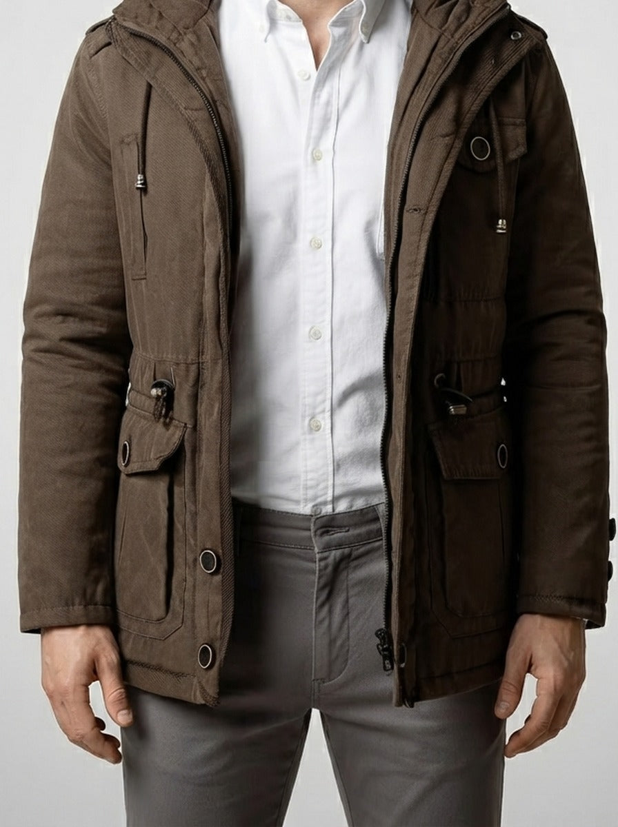 Men's Autumn Hooded Washed Cotton Utility Parka