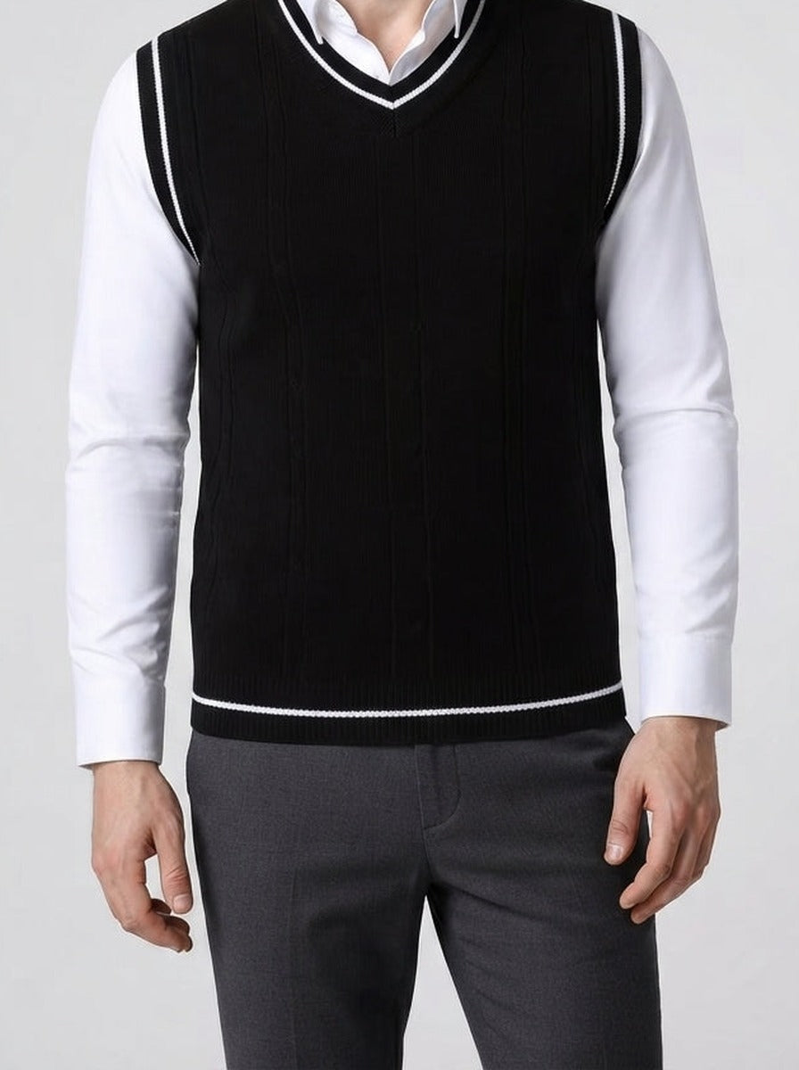 Men's Autumn Knit Sleeveless Jumper Vest with V-Neck
