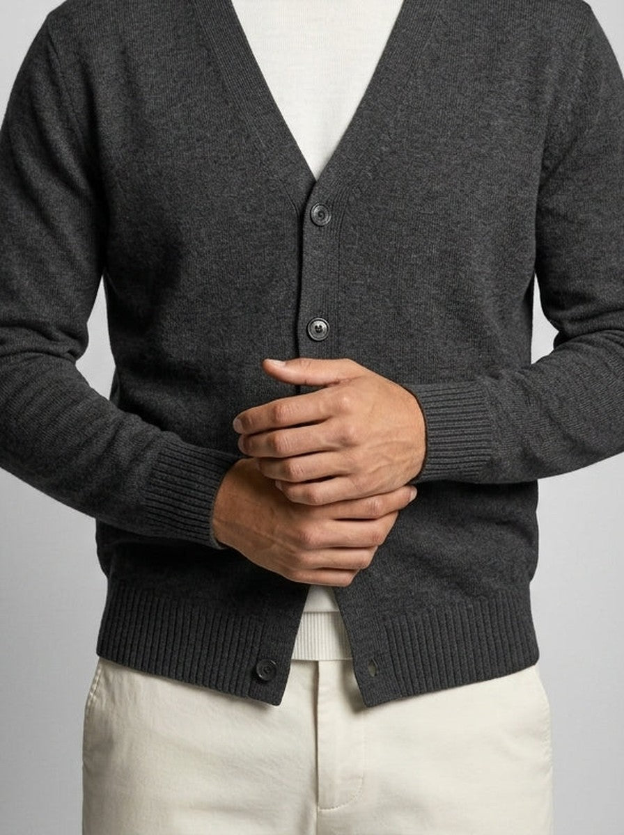 Men's Autumn Knit V-Neck Button Front Cardigan